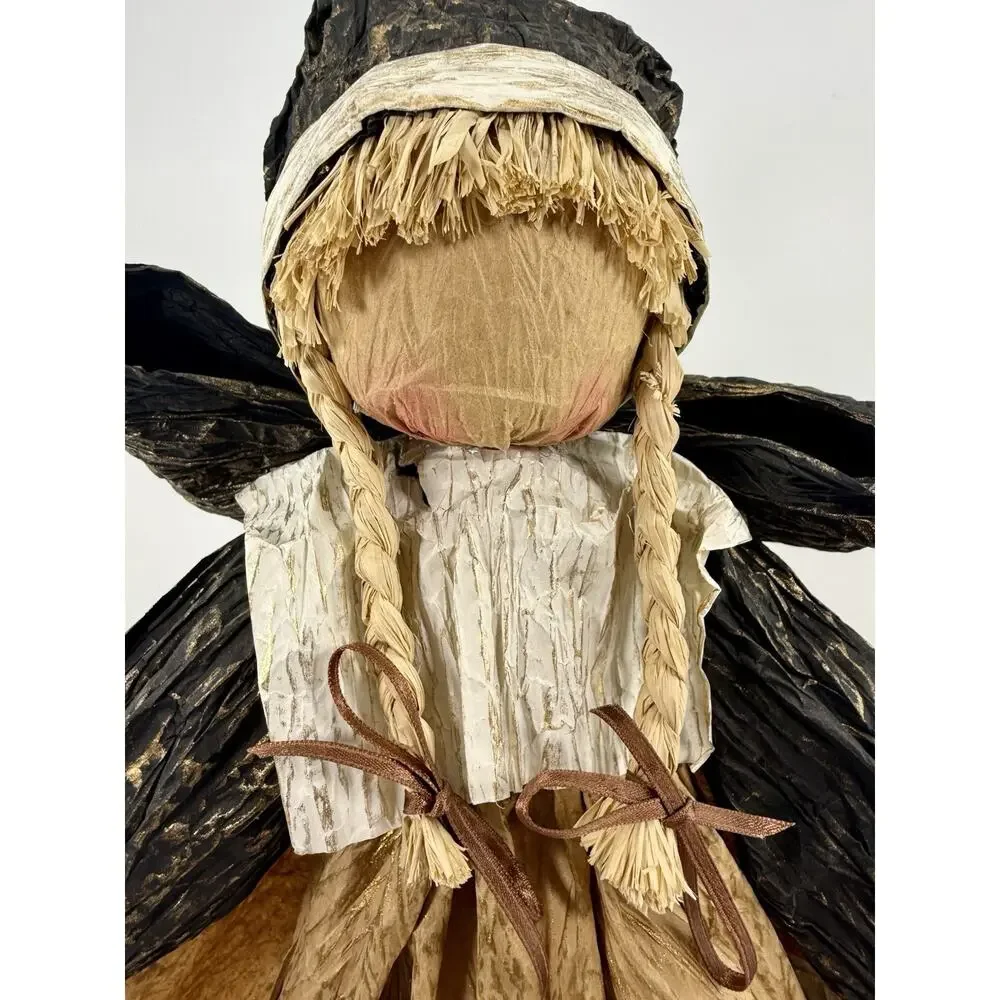 Vintage Paper Twist Pilgrim Woman Figurine Pumpkins Rustic‎ Thanksgiving Decor